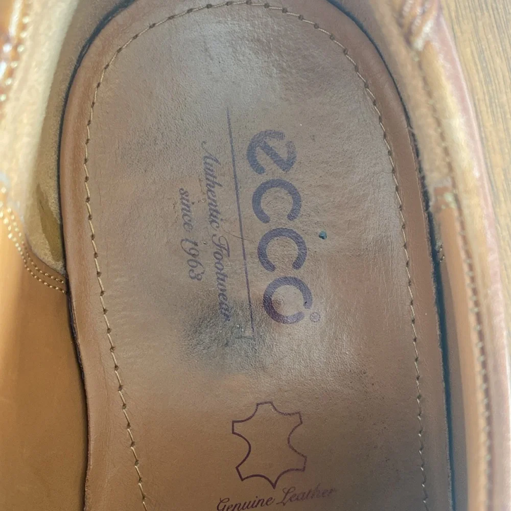 Ecco Men’s Leather Brown Dress Office Shoes, Square Toe, size 42